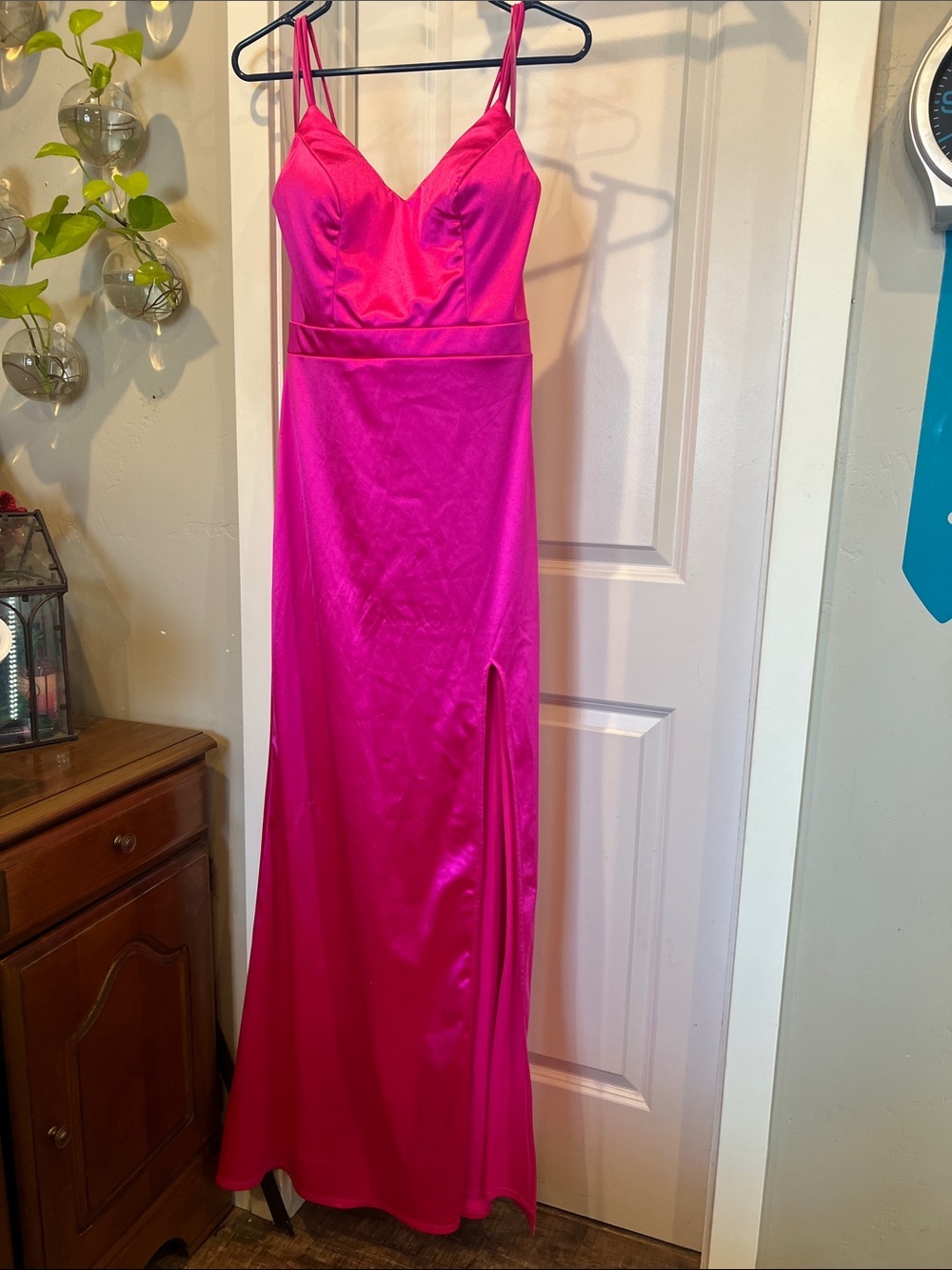 City Studio Vibrant Hot Pink Dress with Lace Detail